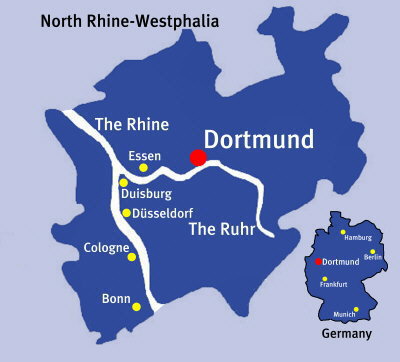 Dortmund in North Rhine-Westfalia, Germany. This map is click-sensitive. Click and find out about the place of congress!